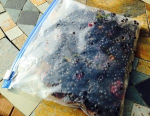 Blackberries soaking in amaretto liqueur.