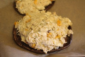 Crab mixture stuffed in caps.  ©2014 Deborah Kaplan