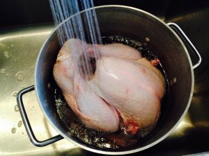 Defrosting turkey in the water method.