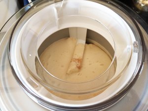 Slurry being churned in ice cream maker.