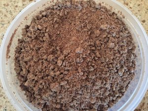 Pulverized semi-sweet chocolate.