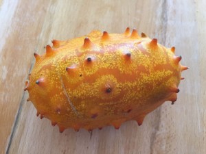 A single horned melon. 